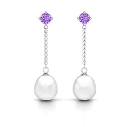 Elegant Solitaire Stud Freshwater Pearl Drop Earrings in 925 Sterling Silver