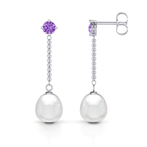 Elegant Solitaire Stud Freshwater Pearl Drop Earrings