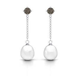 Elegant Solitaire Stud Freshwater Pearl Drop Earrings in 925 Sterling Silver with Smokey Quartz
