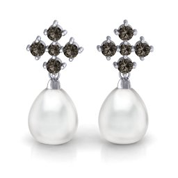 Freshwater Pearl Drop Earrings with Accents in 925 Sterling Silver with Smokey Quartz