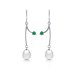 Freshwater Pearl Vine Earrings in 925 Sterling Silver with Emerald