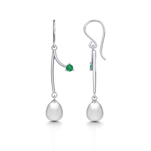 Freshwater Pearl Vine Earrings – Sterling Silver with Emerald