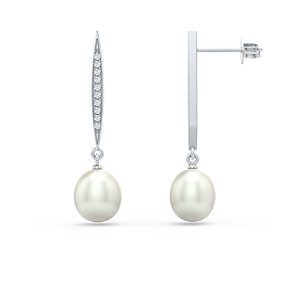 Pavé Bar Drop Pearl Earrings