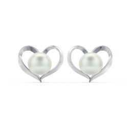 Sterling Silver Heart and Pearl Earrings in 925 Sterling Silver