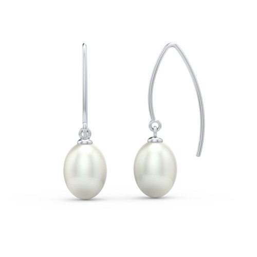 Sterling Silver Oval Freshwater Pearl Earrings