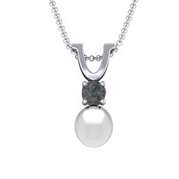 Round Solitaire with Freshwater Pearl Pendant Drop in 925 Sterling Silver with Alexandrite
