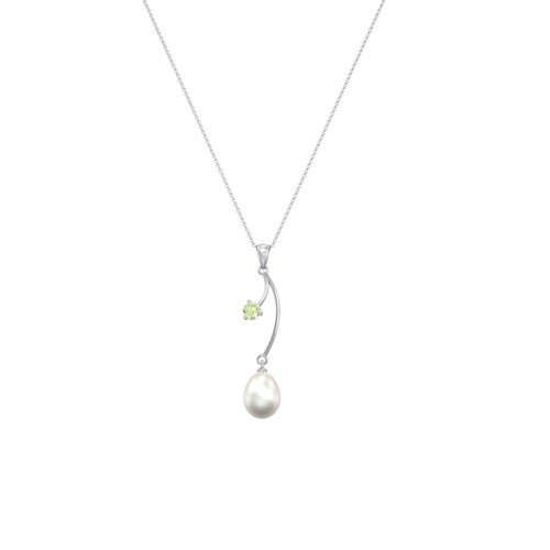 Freshwater Pearl Vine Pendant – Sterling Silver with Peridot