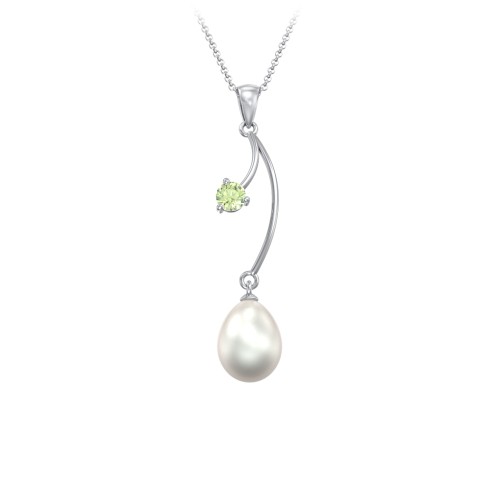 Freshwater Pearl Vine Pendant – Sterling Silver with Peridot