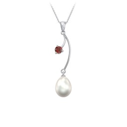Freshwater Pearl Vine Pendant in 925 Sterling Silver with Garnet
