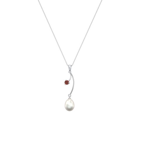 Freshwater Pearl Vine Pendant – Sterling Silver with Garnet