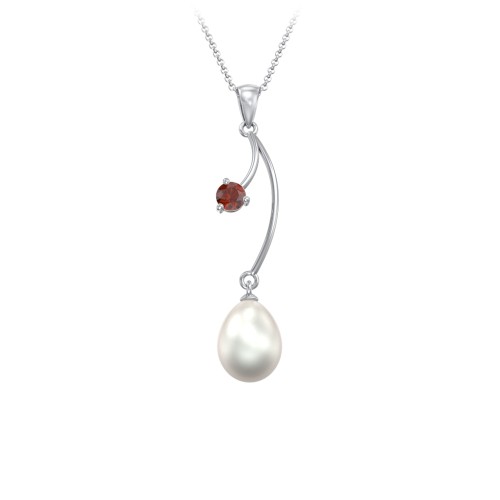 Freshwater Pearl Vine Pendant – Sterling Silver with Garnet