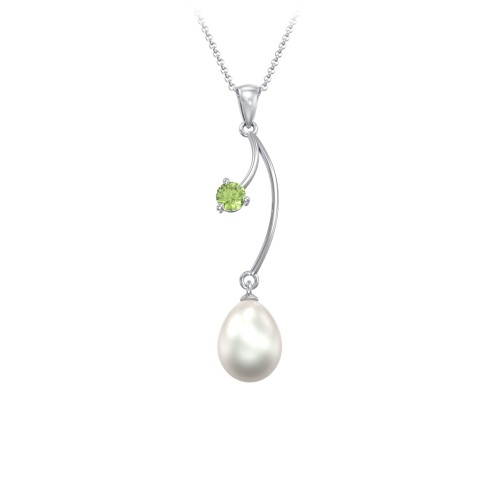 Freshwater Pearl Vine Pendant – Sterling Silver with Peridot