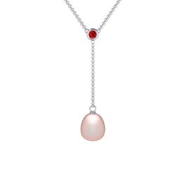 Freshwater Pearl Drop Pendant with Round Bezel Set Stone
