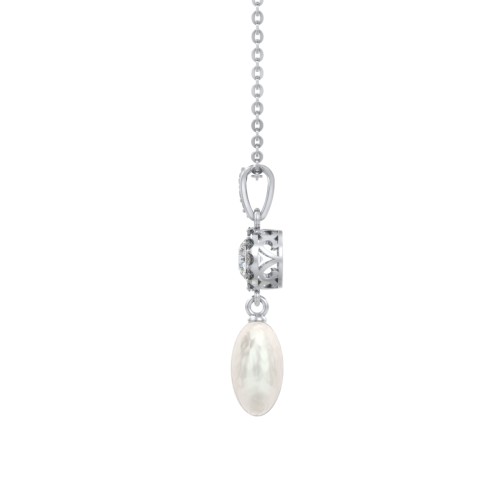 Sterling Silver Freshwater Pearl and Cubic Zirconia Drop Pendant