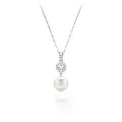 Sterling Silver Freshwater Pearl and Cubic Zirconia Drop Pendant