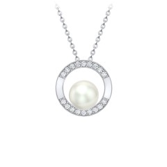 Sterling Silver Freshwater Pearl and Cubic Zirconia Circle Pendant