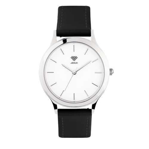 Men's Personalized Dress Watch - 36mm Downtown - Steel Case, White Dial, Black Leather