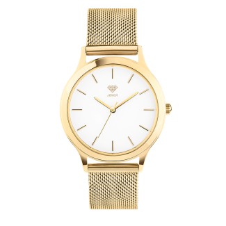 Men's Personalized Dress Watch - 36mm Uptown - Gold Case, White Dial, Gold Mesh