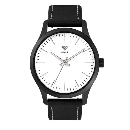 Men's Personalized Dress Watch - 40mm Midtown - Black Case, White Dial, Black Leather