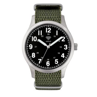 Men's Personalized Field Watch - 40mm Rover - Steel Case, Black Dial, Olive Nato