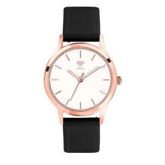Women's Personalized Dress Watch - 32mm Metro - Rose Gold Case, White Dial, Black Leather