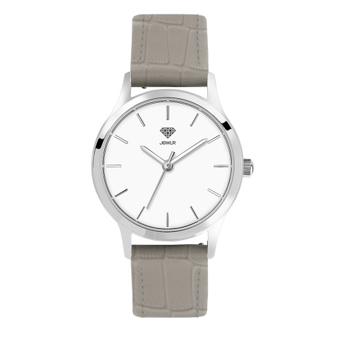 Women's Personalized Dress Watch - 32mm Downtown - Steel Case, White Dial, Grey Croc Leather