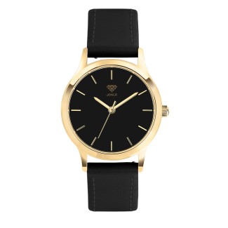 Women's Personalized Dress Watch - 32mm Uptown - Gold Case, Black Dial, Black Leather
