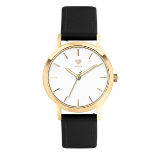 Women's Personalized Dress Watch - 32mm Uptown - Gold Case, White Dial, Black Leather