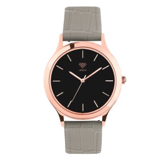 Women's Personalized Dress Watch - 36mm Metro - Rose Gold Case, Black Dial, Grey Croc Leather