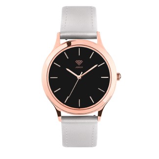 Women's Personalized Dress Watch - 36mm Metro - Rose Gold Case, Black Dial, Silver Leather