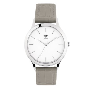 Women's Personalized Dress Watch - 36mm Downtown - Steel Case, White Dial, Grey Croc Leather