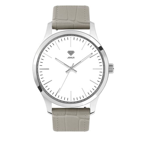 Women's Personalized Dress Watch - 40mm Downtown - Polished Steel Case, White Dial, Grey Croc Leather