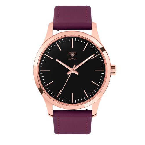 Women's Personalized Dress Watch - 40mm Metro - Rose Gold Case, Black Dial, Burgundy Leather