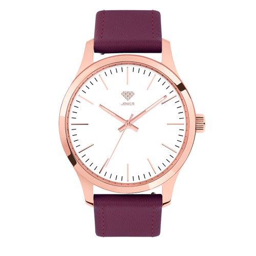 Women's Personalized Dress Watch - 40mm Metro - Rose Gold Case, White Dial, Burgundy Leather