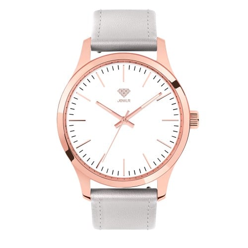 Women's Personalized Dress Watch - 40mm Metro - Rose Gold Case, White Dial, Silver Leather