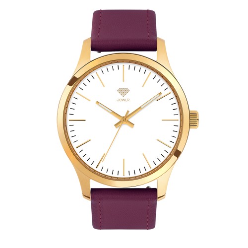 Women's Personalized Dress Watch - 40mm Uptown - Gold Case, White Dial, Burgundy Leather