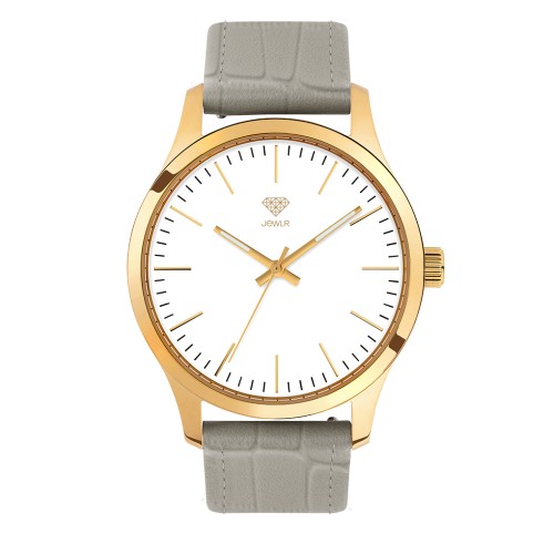 Women's Personalized Dress Watch - 40mm Uptown - Gold Case, White Dial, Grey Croc Leather