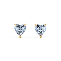 Heart Stud Earrings in 10K Solid Yellow Gold with Aquamarine