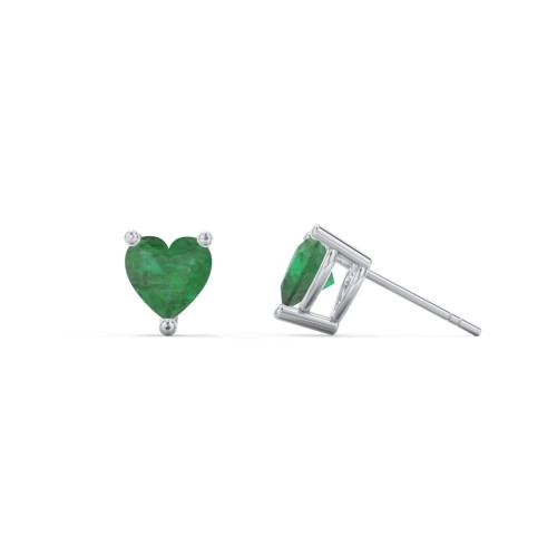 Heart Stud Earrings – Sterling Silver with Emerald