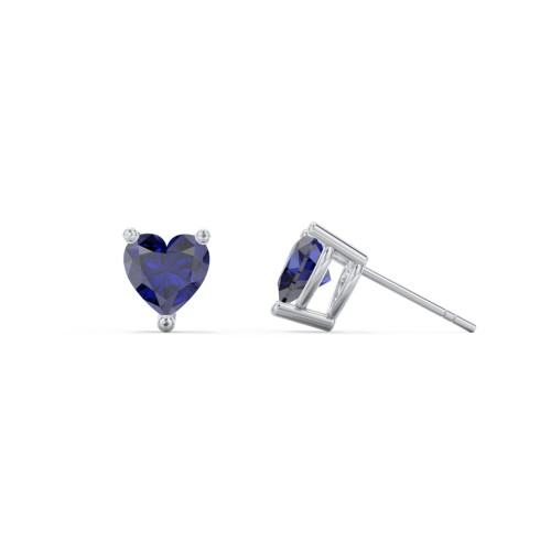 Heart Stud Earrings – Sterling Silver with Blue Sapphire