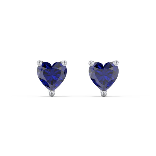 Heart Stud Earrings – Sterling Silver with Blue Sapphire