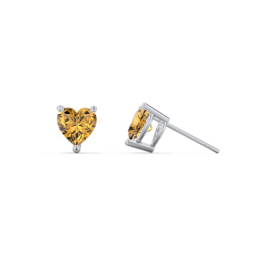 Heart Stud Earrings – Sterling Silver with Citrine