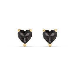 Heart Stud Earrings in 10K Solid Yellow Gold with Smokey Quartz