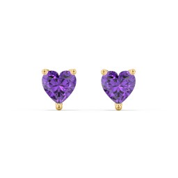 Heart Stud Earrings in 10K Solid Yellow Gold with Amethyst