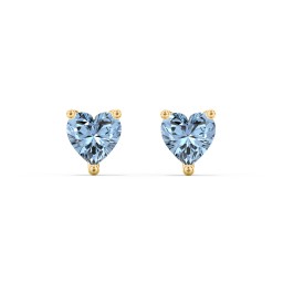 Heart Stud Earrings in 10K Solid Yellow Gold with Blue Topaz