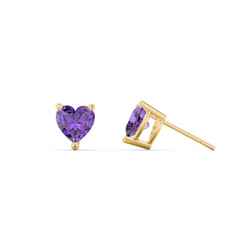 Heart Stud Earrings – 10K Yellow Gold with Amethyst