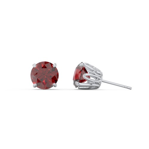 1 Carat Solitaire Stud Earrings – Sterling Silver with Garnet