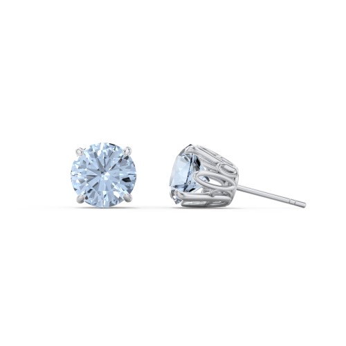 1 Carat Solitaire Stud Earrings – Sterling Silver with Aquamarine