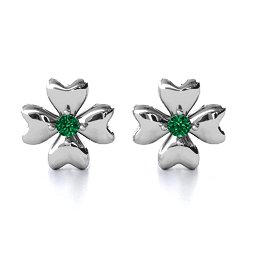 Four Heart Clover Earrings in 925 Sterling Silver with Emerald