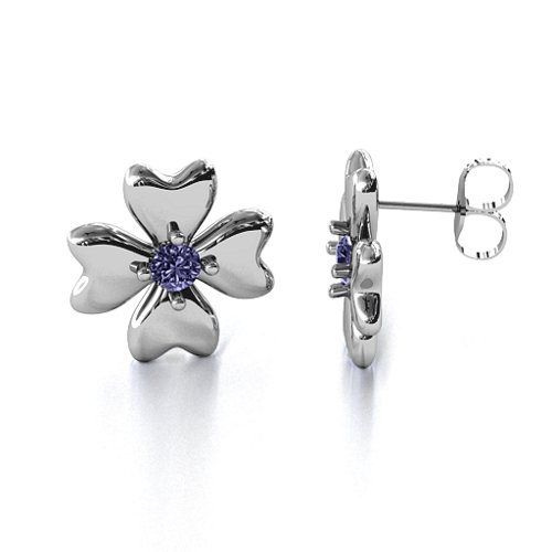 Four Heart Clover Earrings – Sterling Silver with Tanzanite